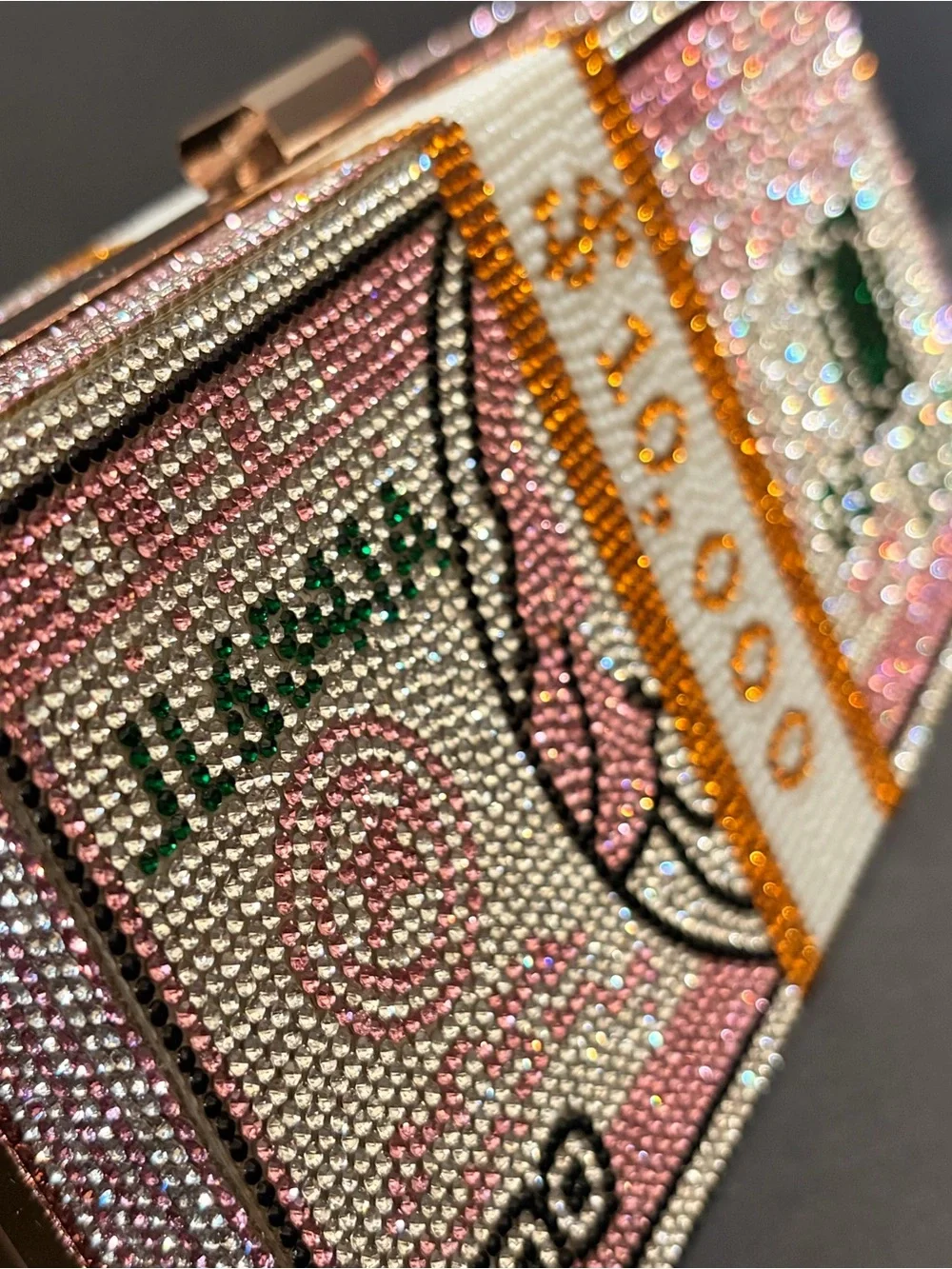 Pink Crystal Money-Print Evening Clutch